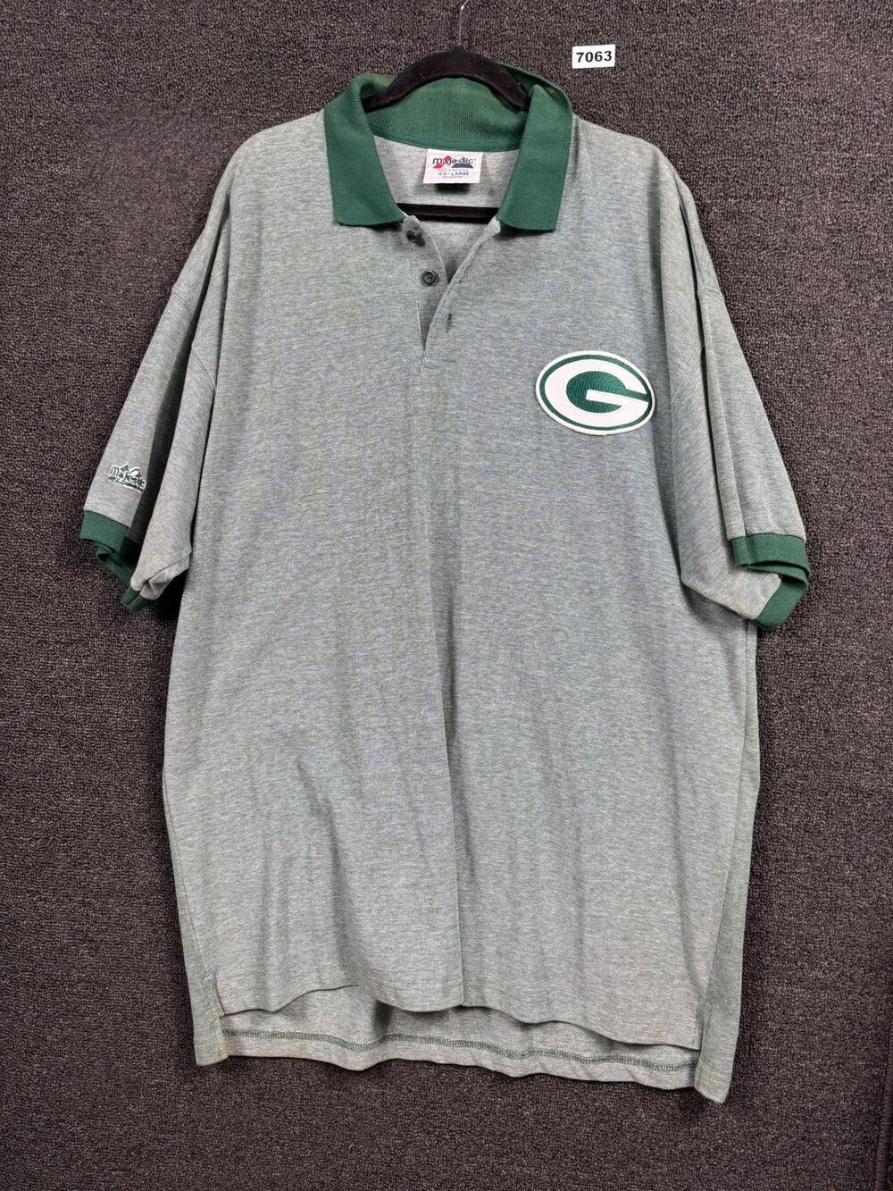 Green Bay Packers Shirt Mens 2XL Gray Green NFL Football Majestic Polo *READ